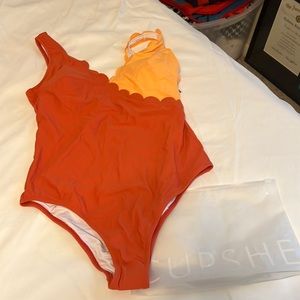 Orange 2 toned bathing suit with tags size large Cupshe